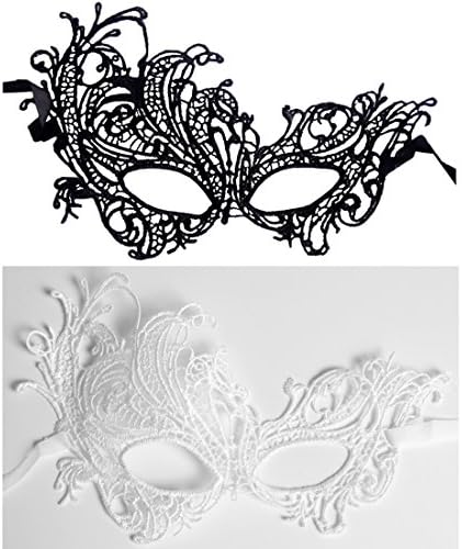 Andux Land Sexy Lace Mask with straps Fancy Halloween Party Masquerade Bar Nightclub queen Dance Mysterious Soft for eyes for Women and Girl LSMJ-01 white #1