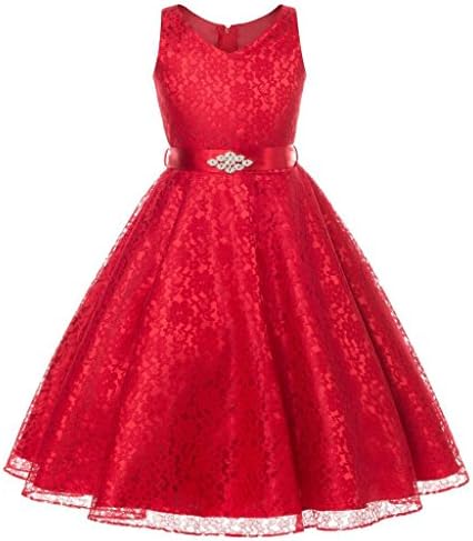 Hblld Lace V-Neck Flower Princess Girl Dress Size 14 Red