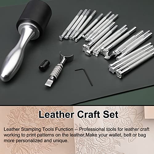 BUTUZE Leather Craft Set, 22 Pieces Leather Tool Kit with Leather Stamping Tools, Swivel Knife