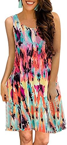 YeeATZ Women's Summer Casual Sleeveless Floral Printed Swing Dress Sundress with Pockets
