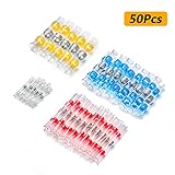 50pcs Solder Seal Wire Connectors,Heat Shrink Butt Connectors Terminals Waterproof Insulated Electrical Wire Terminals,Automotive Marine Wire Splices