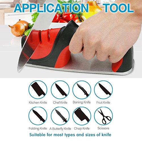 Heavy-Duty Kitchen Knife Sharpener - GUYUCOM - 3 Stage Sharpening System with Humanized Design of Handle Non Slip Base For Household Kitchen, Restaurant, Suitable for Various Cutlery