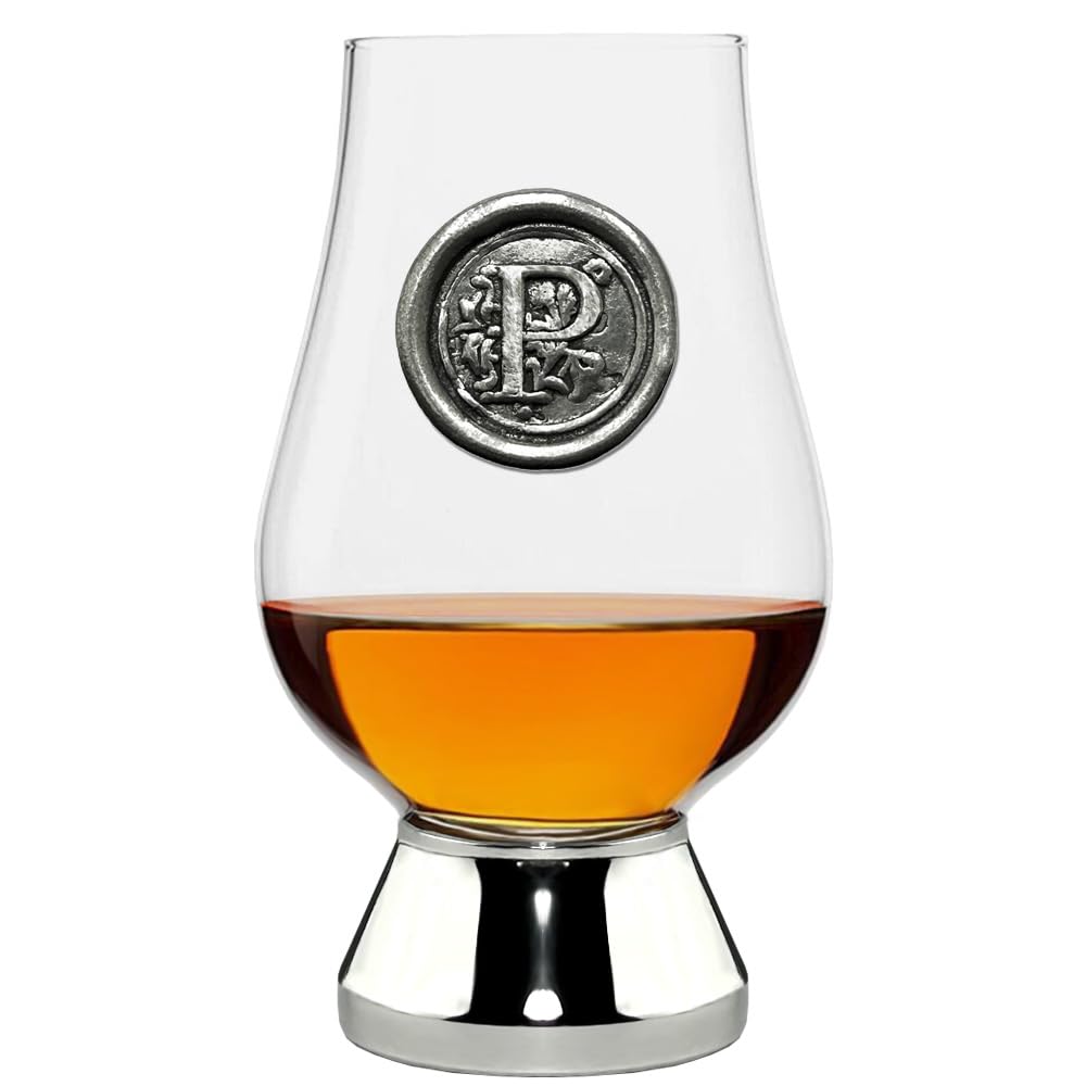English Pewter Company Glencairn Personalised Whisky Glass with Monogram Initial - Unique Gifts for Men - with Your Choice of Initial 200ml [WGP216] (P)