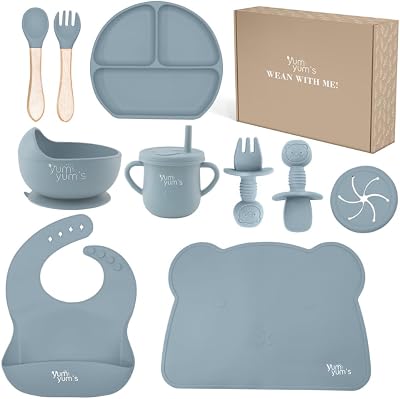 Yum Yum's Baby Weaning Set 10 Pieces Suction Plate Bowl Bib Cup Cutlery