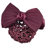 SODIAL(R) Burgundy Bowknot Snood Net Barrette Hair Clip Bun Cover for Woman