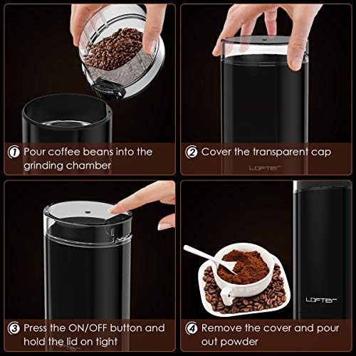 Electric Coffee Grinder, LOFTER 150W Portable Spice & Nut Grinder with Stainless Steel Blade