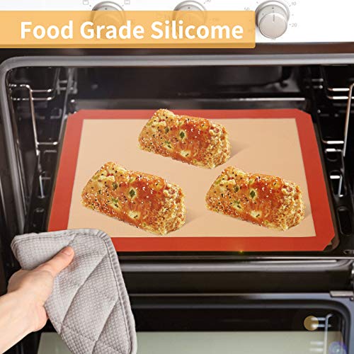 Silicone Baking Mats with Measurement - Set of 3 Sheet (1 Large 2 Half) Non-stick Pastry Mat for Rolling Dough Kitchen Kneading Mat for Making Cookies, Macaron, Bread, Pizza, Pie Reusable Oven Liner