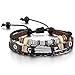 MOWOM Brown Silver Tone Alloy Genuine Leather Bracelet Angel Wing Feather Surfer Wrap Adjustable