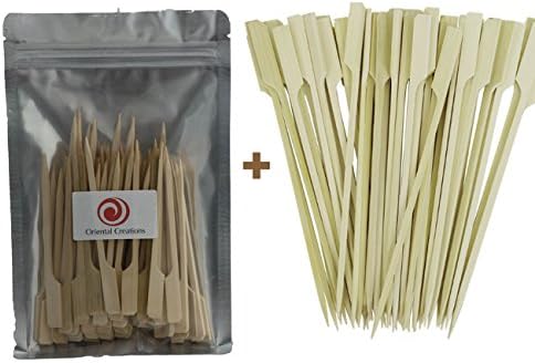 Oriental Creations 4" and 6" Premium Natural Bamboo Picks Paddle Skewers Value Pack / 100 PCS Each / Set of 2