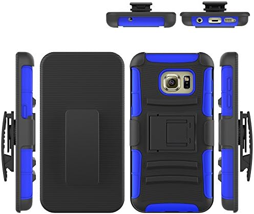 Galaxy S7 Case, Shock Absorbing 3 in 1 Holster Case with Kick Stand and Belt Clip, Osurce Full Protection Heavy Duty Hybrid Case Cover for Samsung Galaxy S7 (Black + Navy Blue)
