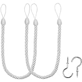 BEL AVENIR Curtain Tiebacks Ropes Tie-Backs,Handmade Holdbacks(White,2P) | Curtain Holdbacks with Metal Screw Hooks,Drapery Tiebacks,Curtain Ties for Window and Home Decor