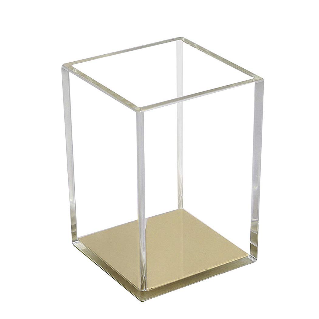 SIPLIV Acrylic Pencil Holder Clear Pen Holder Pen Cup Storage Box Makeup Brush Holder Desk Organizer Office Supplies Organizer, Gold Base