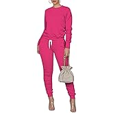 TOPONSKY Women's Two-Piece Tracksuit Set Ribbed Knit Loungewear Set Hot Pink X-Large