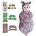 Newborn Swaddle Blanket Headband with Bow Set Baby Receiving Blankets (A Floral 3 Packs)