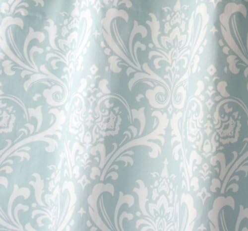 Powder Blue and White Damask Drape, One Rod Pocket Curtain Panel 84 inches long x 50 inches wide