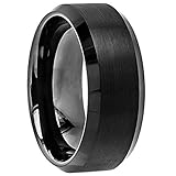 8mm Black High Polish Beveled Tungsten Rings Carbide Men's Wedding Band in Comfort Fit and Matte Finish Sizes 6-16