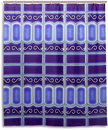 WEETIME Ethel Ernest Waterproof Bath Curtain Mosaic Tile Cobalt Blue Porcelain Print Polyester Fabric Bathroom Shower Curtain 60 x 72 inch