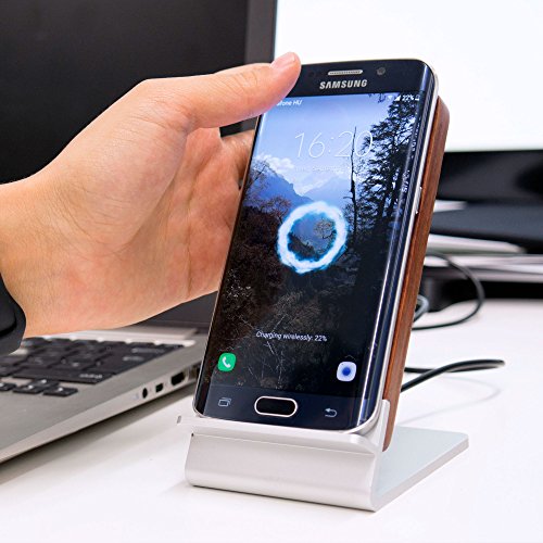 Wood Wireless Charger for Yota YotaPhone 2 - [FAST CHARGE] COOPER ECOSTAND Wireless Charging Stand | Qi Wireless Charger Stand | Nightstand, Desk, Office (Aluminium & Rosewood) - Thumbnail 6