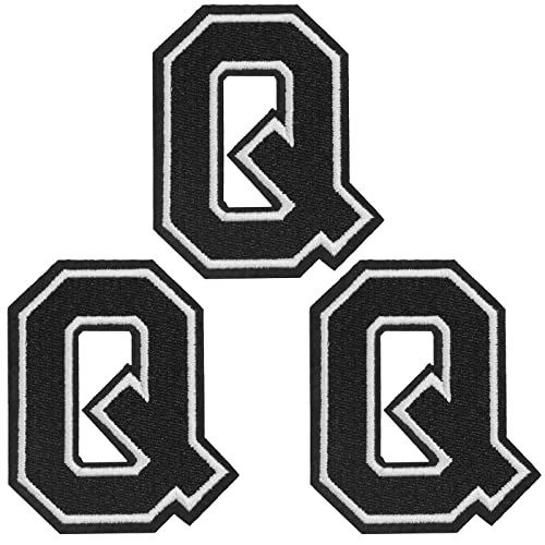 TACVEL 3 Pieces Iron on Letter Patch, Full Embroidery Letter Patch, Iron Alphabet Letter A-Z Iron on Sew on Patches for Clothes, Dress, Hat, Socks, Jeans, DIY Accessories, 3.14inch (Black, Q)