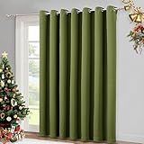 NICETOWN Window Treatment Sliding Door Curtain - Thermal Insulated Wide Width Solid Blackout Patio Glass Door Drape, Extra Wide Draperies (Olive Green, 100 inches Wide x 84 inches Long)