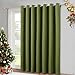Window Treatment Sliding Glass Door Curtain - Thermal Insulated Wide Width Solid Blackout Patio Door Drape, Extra Wide Draperies by NICETOWN (Olive Green, 100 inches Wide x 84 inches Long)