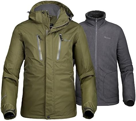 OutdoorMaster Men's 3-in-1 Ski Jacket - Winter Jacket Set with Fleece Liner Jacket & Hooded Waterproof Shell - for Men