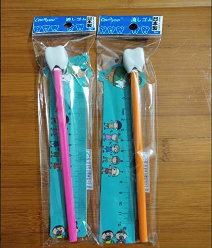 4pcs Chinese Stationery Pencil with Eraser, Tooth Erasers for School with Ruler
