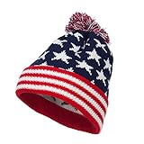 American Flag Pom Knit Beanie - Navy