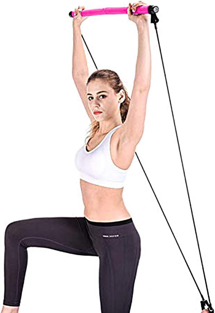 Pilates Exercise Stick Pilates Bar Kit Portable Exercise Resistance Band Toning Bar Home Gym Yoga Pilates with Foot Loop for Total Body Workout : Sports & Outdoors