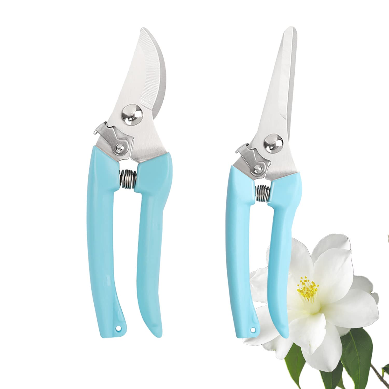 2 Pack Flower Scissors Set Stainless Steel Floral Design Supplies Tools for Flower Stem Cutter Rose Stripper Dethorner (Blue)