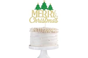 Qertesl Merry Christmas Cake Topper, Glitter Christmas tree theme Cake Decoration For Celebrating New Year Xmas Holiday Party Cake Decorations Supplies
