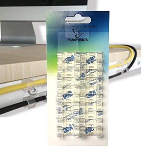 Cable Clips - Set of 20 Cable Management System with Strong Self Adhesive - Manage and Hides Holder Desk Messy Wires - Organize Cords Wall Desktop - Clear