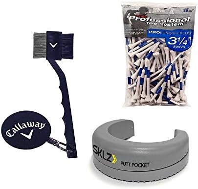 Pride Golf Tees Bundle For Driving Range. Plastic Golf Tee Bundle Includes One Golf brush Cleaner and One SKLZ Putt Pocket For Golf Putt Practice In Doors or Outside. Golf Tees Plastic For Accuracy.