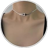 Zeshimb Punk Herringbone Choker Necklace Silver Flat Snake Chain Neckllace Personality Belt Buckle Herringbone Chain Necklace Hip Hop Jewelry for Women