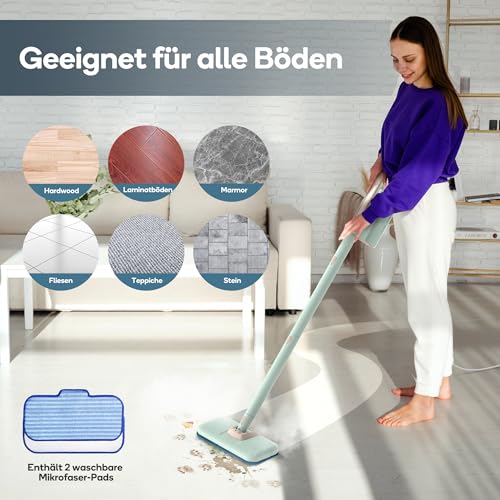 Newbealer 2-in-1 Steam Cleaner, 1200 W Handheld Device with Removable Cleaner, 3 Steam Levels, 7 Accessories and 2 Microfibre Pads, Ideal for All Floors, Carpets | 3 adjustable levels for carpet laminate, hardwood grout, carpet gliders, 7 multipurpose accessories and 2 pads, 250ml tank