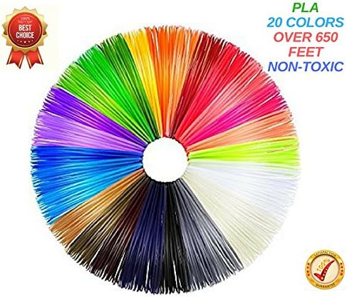 3D Pen Filament Refills PLA1.75mm Non-toxic 20 colors 32.8 feet (656 total feet) includes 2 Glow in the Dark and 2 Fluorescent colors MYNT3D, Scribbler V3, Soyan, 7TECH, LIX, Manve 3D Pens