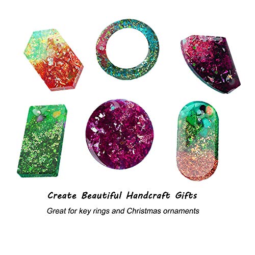 Set of 14 Casting Resin Molds Jewelry Making, Large & Small, 11 Silicone Pendent Trays with Hanging Hole & 3 Snowflake Charms Mould for DIY Craft - Circle/Square/Rectangle/Ring/Oval and More