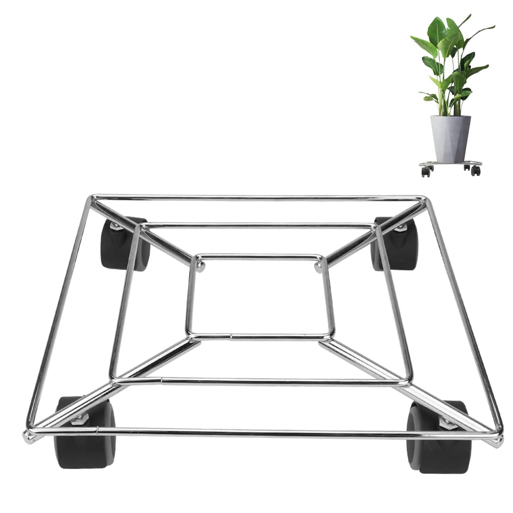 Rollers Planter-Trolley Outdoor Plant-Caddy with Rolling-Wheels - 255mm/11inch Heavy Duty Steel Metal Plant Stand on Swivel Brake Casters, Garden Flower Pot Mover Base Holds up 265 Lbs (1Pcs-Square)