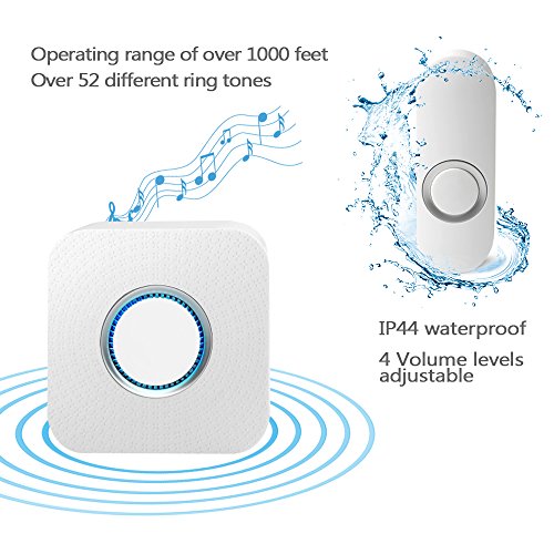 Bitiwend Wireless Doorbell, Long Range Doorbell for Home with 1000-feet Range, 52 Chimes Optional, 4 Level Volume, LED Indicator,Waterproof Doorbells (1 Receiver & 1 Push Button)