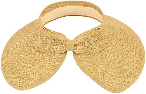 Toppers Womens Sun Visor Wide Brim Roll up Foldable UPF 50+ Straw Beach Hat