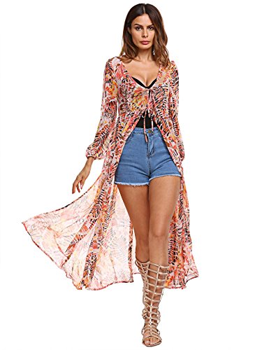 Zeagoo women s floral print long cardigan tie front split summer …