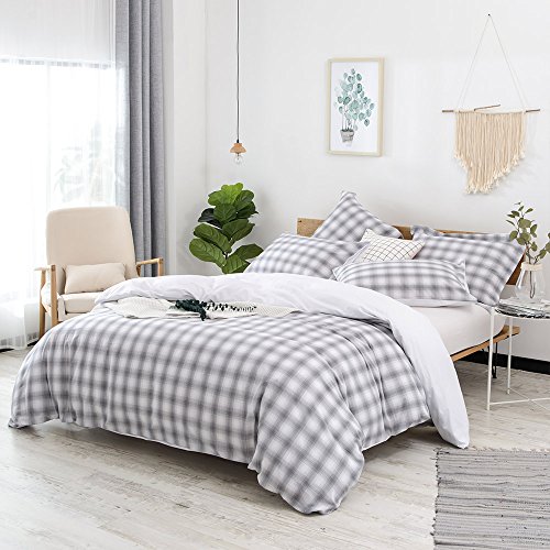 Merryfeel Cotton Duvet Cover Set,100% Cotton Yarn Dyed Buffalo Check Gingham Plaid Geometric Duvet Cover Set,3 Pieces Bedding Set - Full/Queen Black and White
