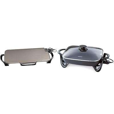 Presto Ceramic 22-inch Electric Griddle with removable handles, One Size, Black &amp;amp; 06852 16-Inch Electric Skillet with Glass Cover