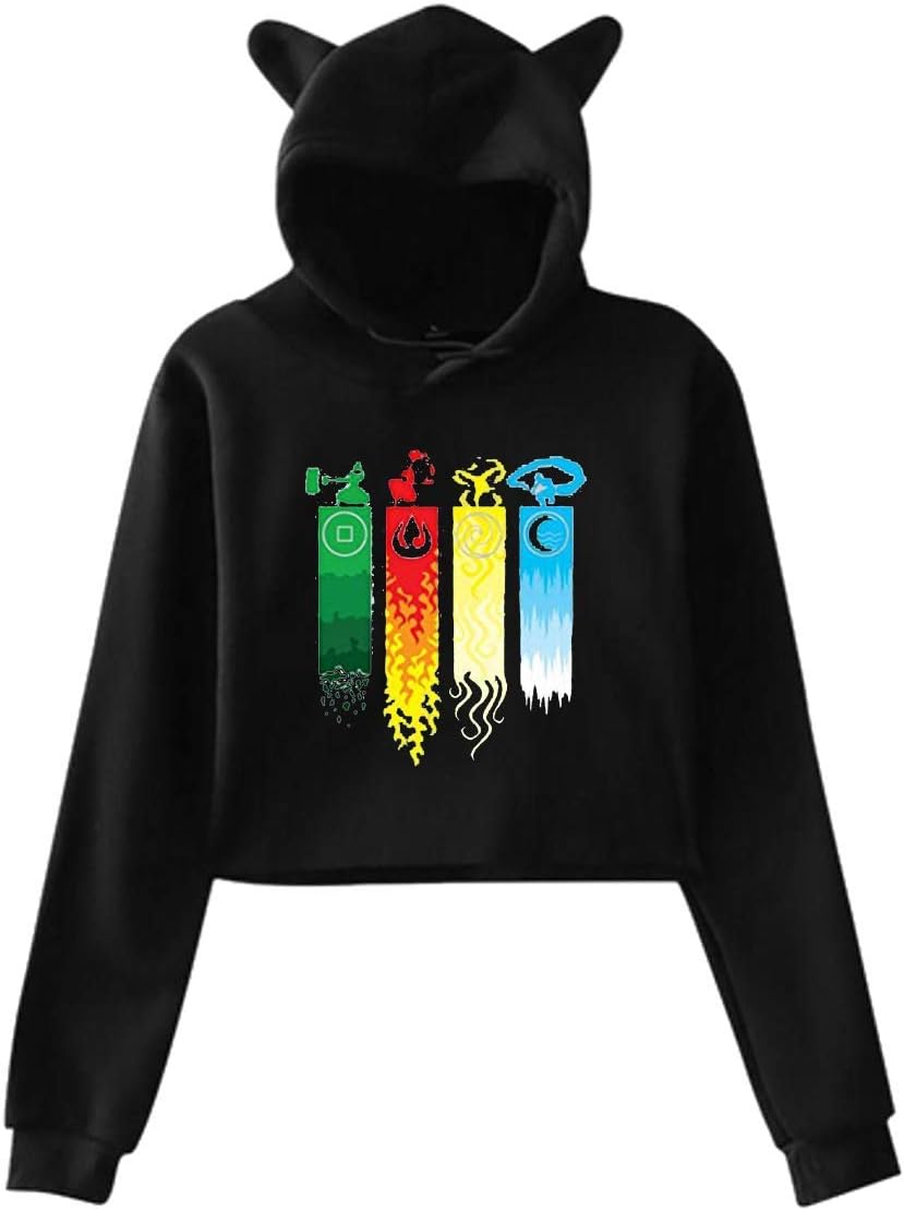 Jumper Tees Cat Ear Hoodie Sweater Long Sleeve Pullover Sweatshirt Tops Blouse, Womens Avatar The Last Legend Airbender of Korra Aang Fashion Comfortable Printing Long Sleeve Crop Top Hoodie