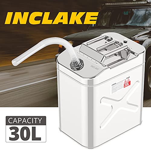 INCLAKE 30L/8 Gallon Stainless Steel Gas Can, Tight Sealed Thickened