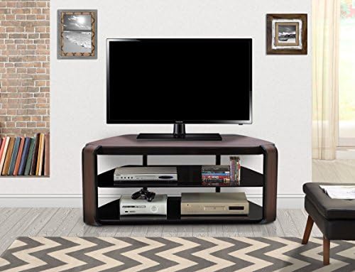 Innovex Fold N Snap Otis 55" No Tools Assembly wood top with 2 tempered black glass storage shelves for TVs up to 65 inches, Rustic Espresso