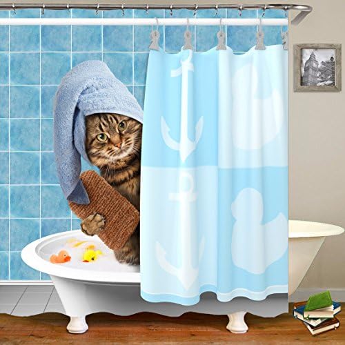 Funny cat shower curtain, anti-mould, thickened, waterproof shower curtain for bathroom, 5, 90cm*180cm