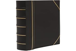 KLEER VU Executive Binder, English Leather, Hand Stitching and Ribbed Spine, Heavy Duty 2" Inch 3 D-Ring with Buster, Black and Gold (2" inch)