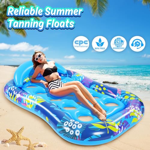Subtail Pool Mat – Inflatable Pool Mat with Removable Cup Holder – Pool Floats – Inflatable Swimming Pool Mats for Adults – Beach Mat – Inflatable Inflatable Mattress