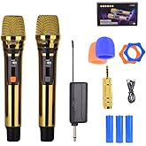 Handheld Wireless Microphone, Can imitate 4 types of sounds, 2Gold Handheld UHF Microphone,200Ft, Handheld Wireless Mic for large stage Singing Karaoke Wedding Party Speech Church Class Use PA System